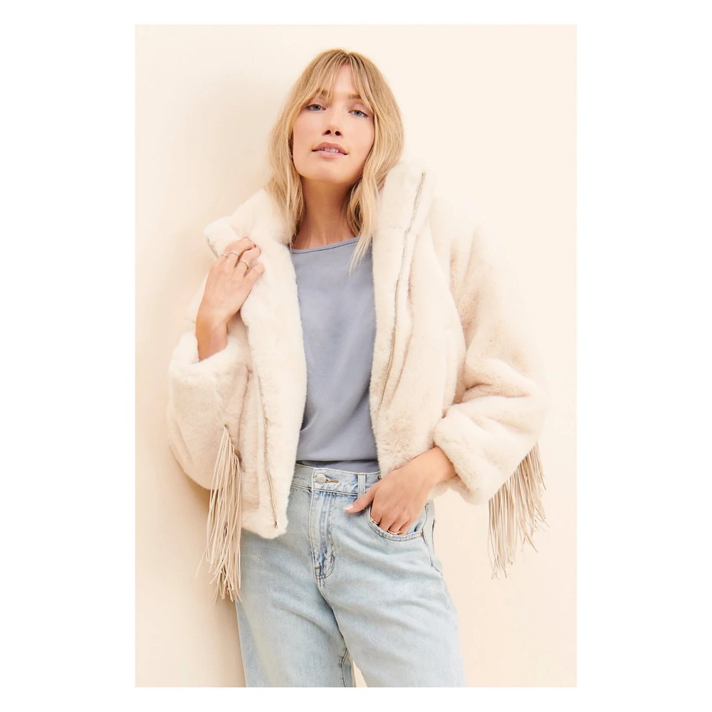 NEW FREE people Blue Revival Dancing In The Moonlight WITH FRINGE Jacket 1X ECRU - Picture 4 of 6